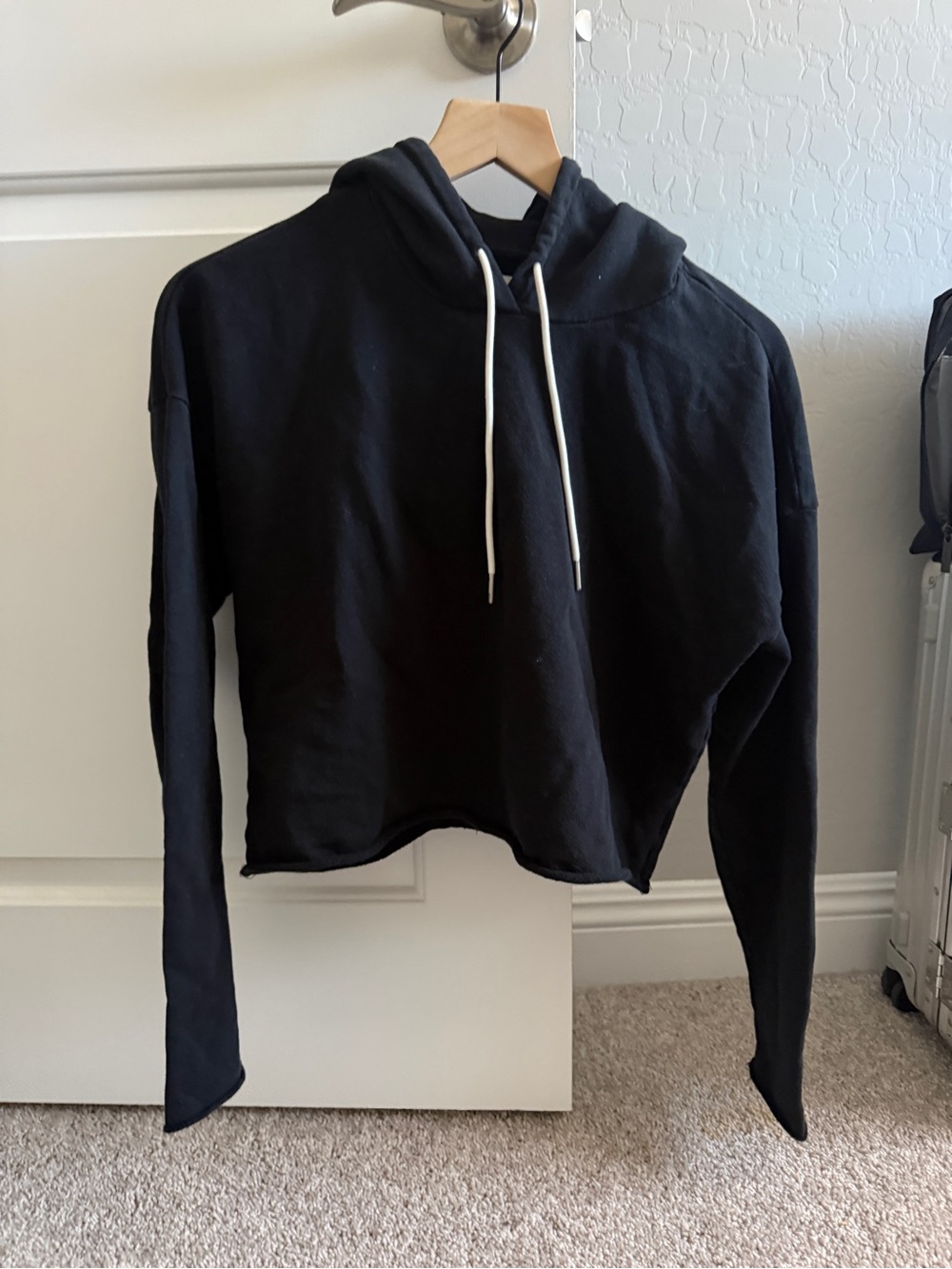 MATE the Label Black Cropped Hoodie with Contrast Drawstrings